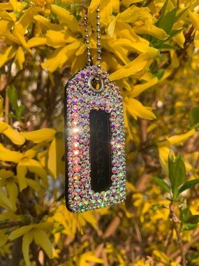 Coach Black Leather Hang Tag - Hand Decorated Rhinestone Bag Charm